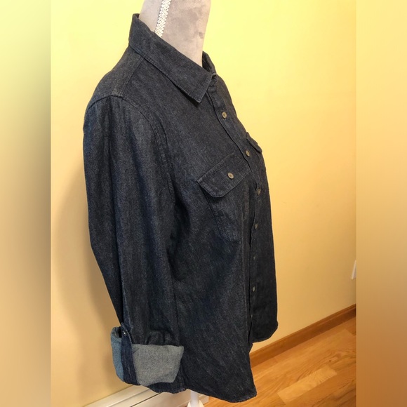 Talbots Size 10, dark blue jeans shirt, long sleeves. - Picture 3 of 11